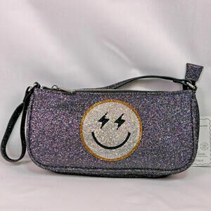 Skinnydip London Smiley Face Glitter Shoulder Bag Black Sparkle NWT